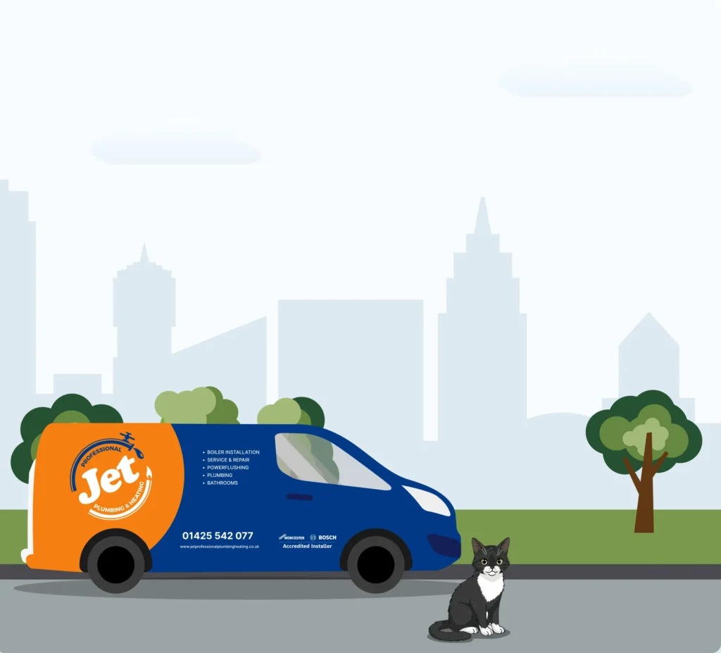 Jet Professional heating engineer van serving Christchurch, Bransgore and nearby villages.