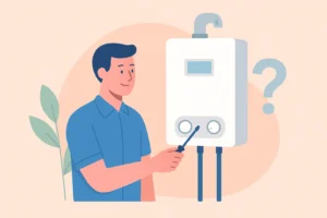 male homeowner looking at boiler