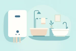 illustration showing a boiler and 2 baths