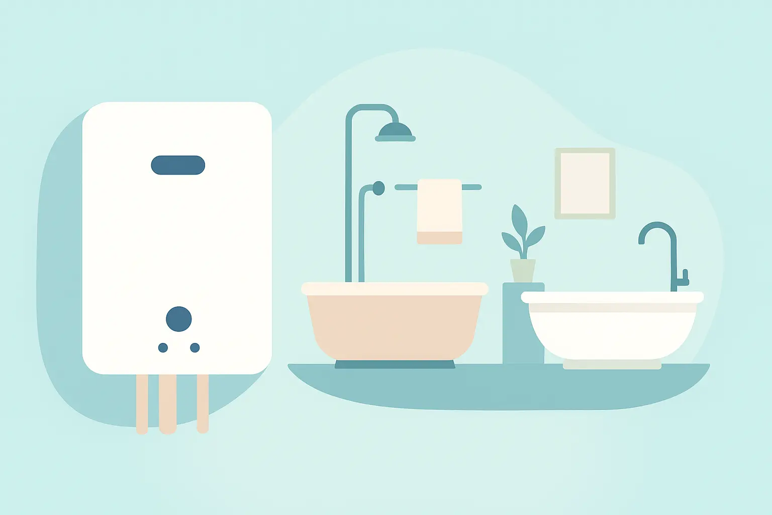 illustration showing a boiler and 2 baths