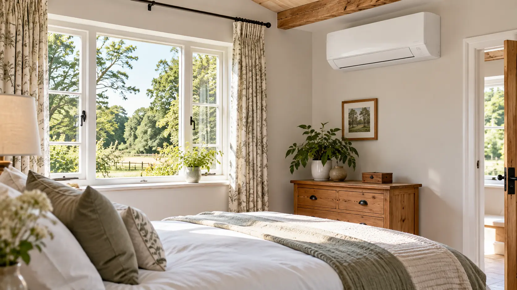 wall mounted air conditioning installed in a bedroom